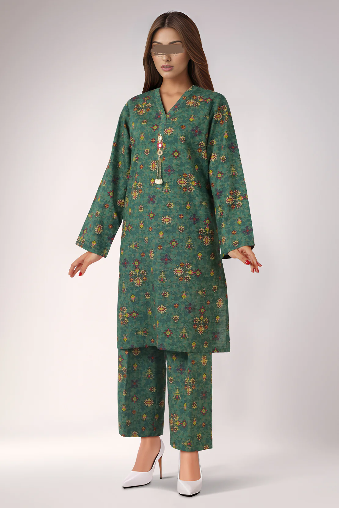 Unstitched Printed Warm Khaddar 2 Piece (Shirt/Trouser) - Image 2