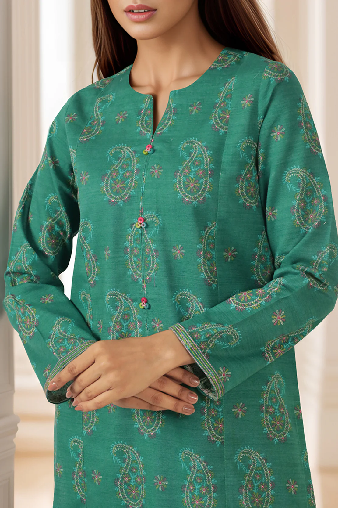Unstitched Printed Warm Khaddar 2 Piece (Shirt/Trouser)