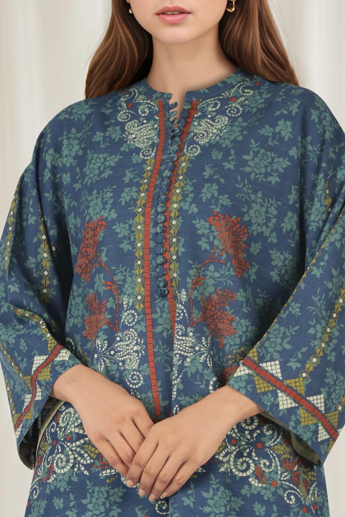 Unstitched Printed Warm Khaddar 2 Piece (Shirt/Trouser)