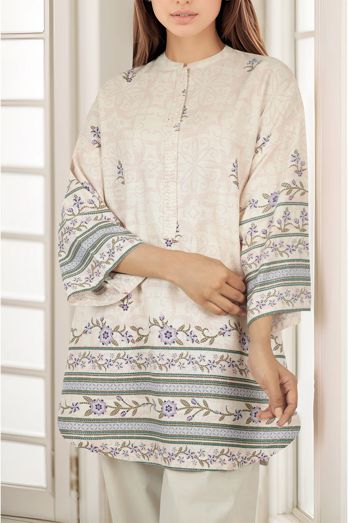 Unstitched Printed Warm Khaddar 2 Piece (Shirt/Trouser) - Image 2