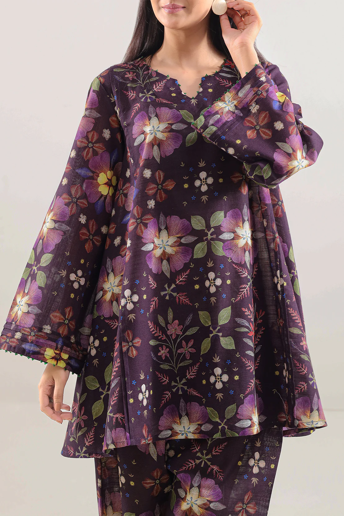 Unstitched Printed Warm Khaddar 2 Piece (Shirt/Trouser) - Image 2