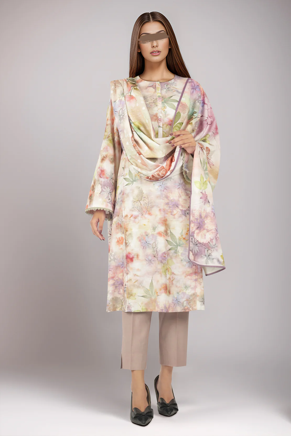 Unstitched Printed Warm Khaddar 3 Piece - Image 4