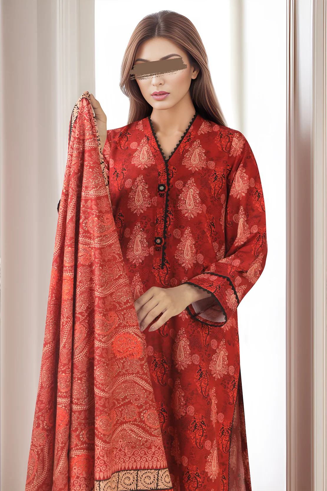 Unstitched Printed Warm Khaddar 3 Piece - Image 2