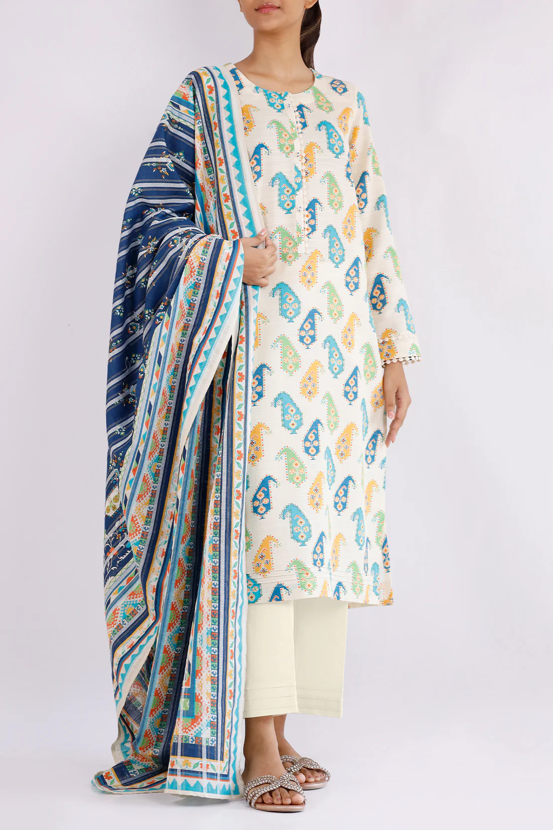 Unstitched Printed Warm Khaddar 3 Piece