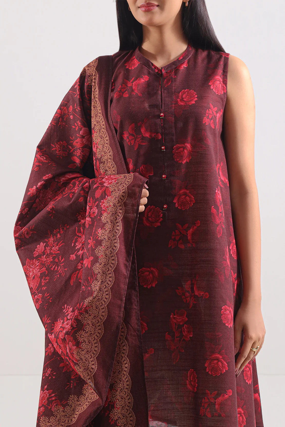 Unstitched Printed Warm Khaddar 3 Piece - Image 3