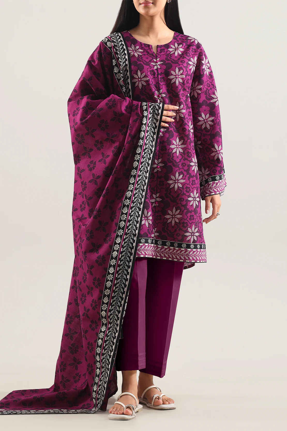 Unstitched Printed Cotton Khaddar 3 Piece