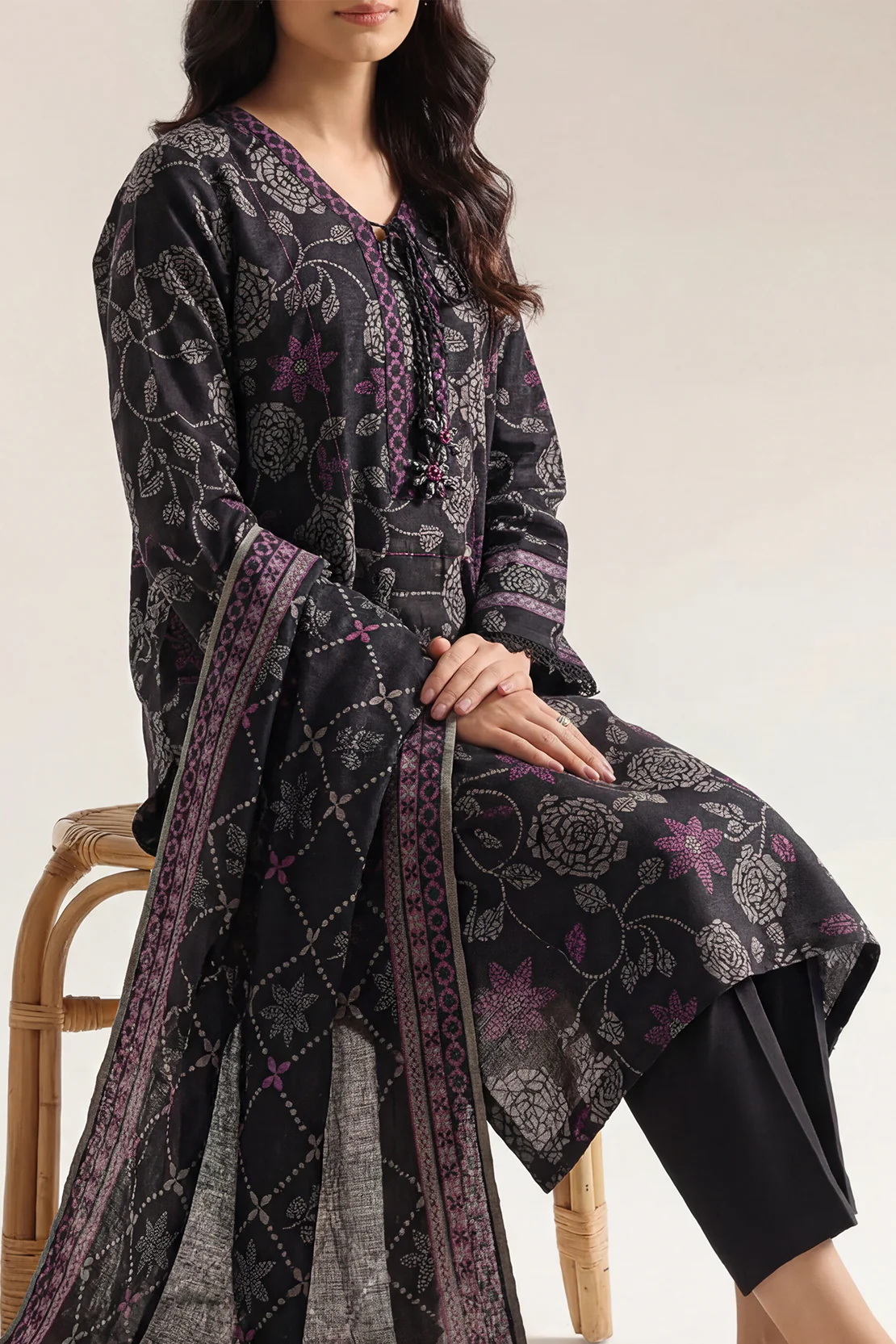 Unstitched Printed Cotton Khaddar 3 Piece