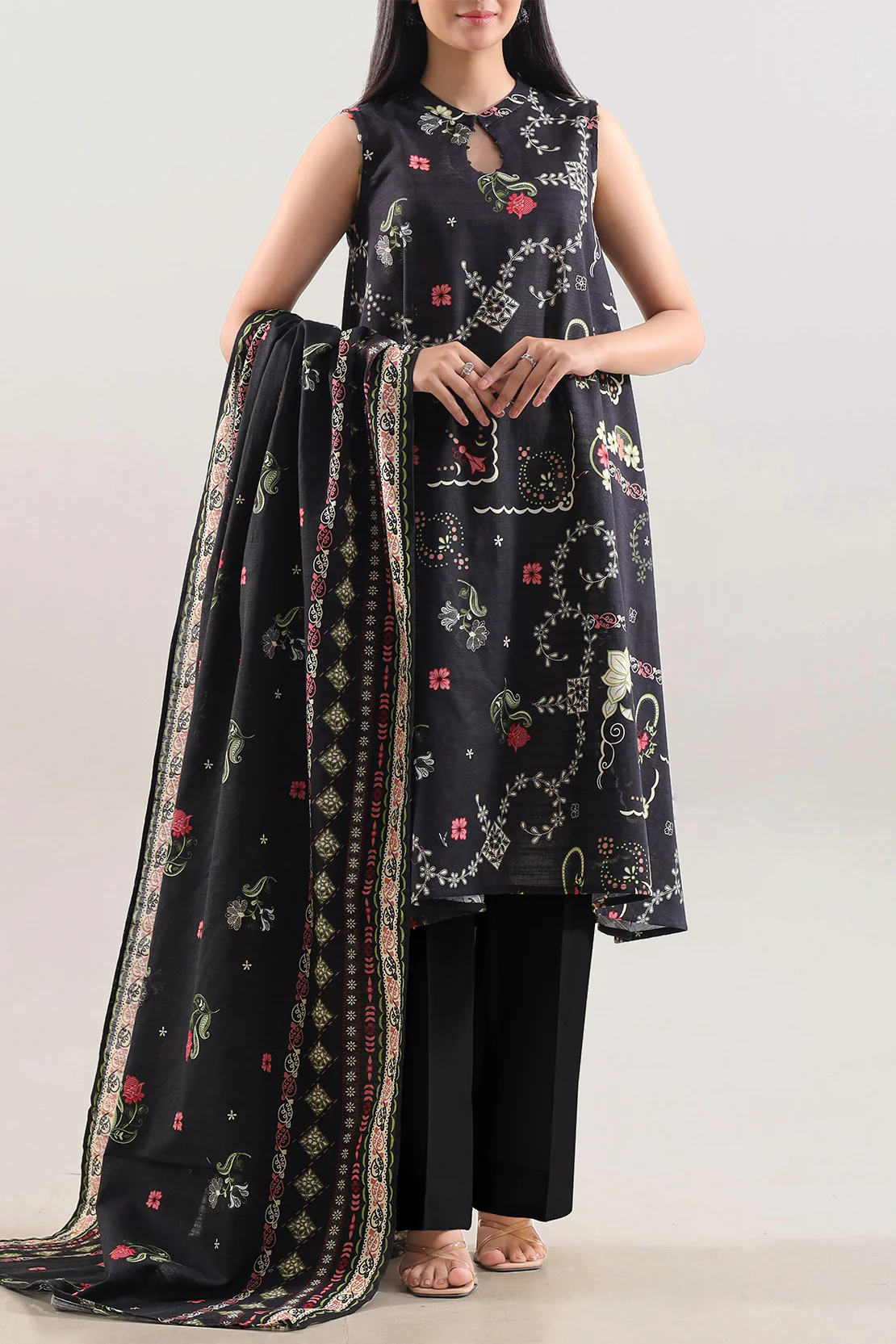 Unstitched Printed Cotton Khaddar 3 Piece