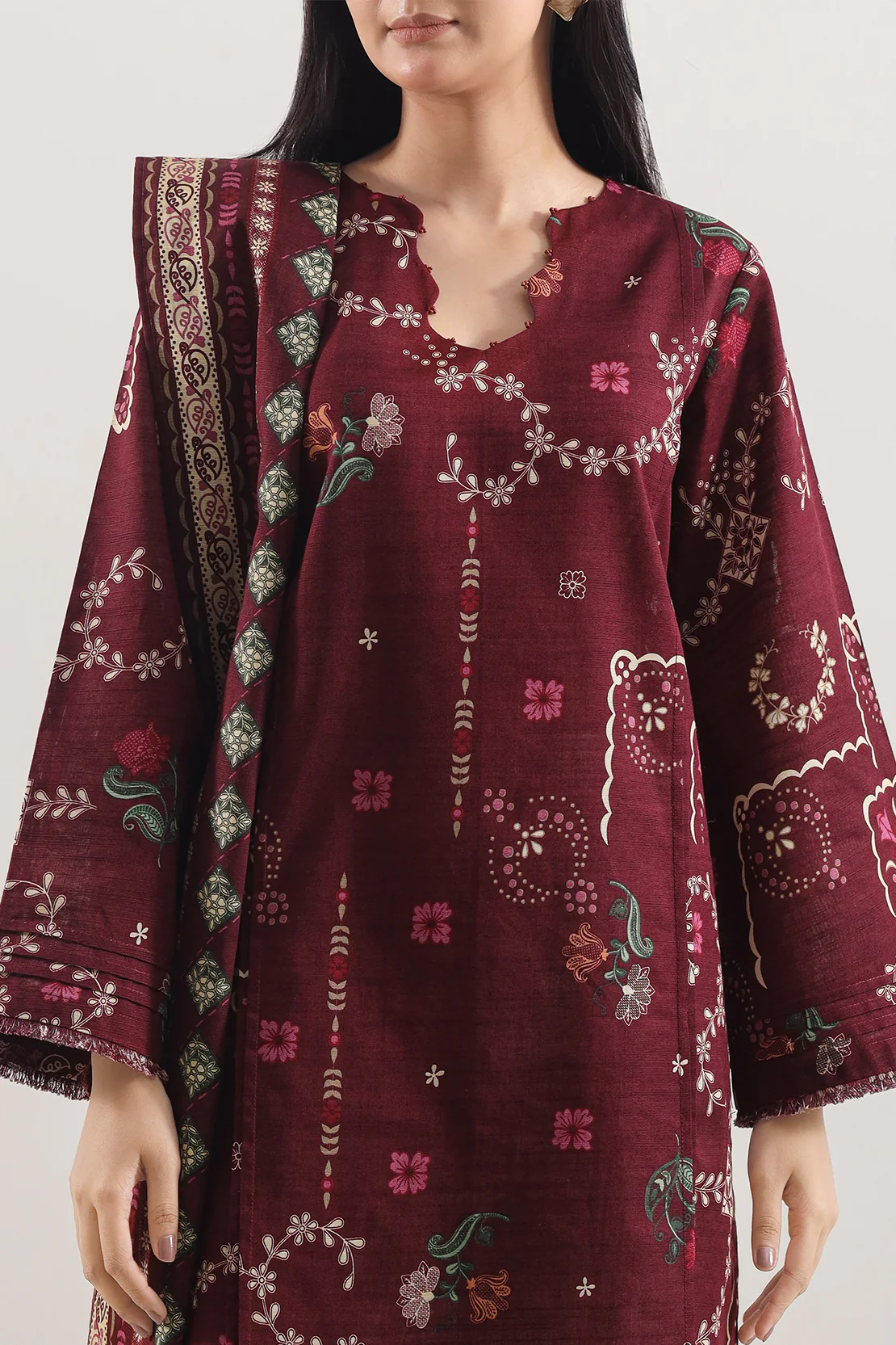 Unstitched Printed Cotton Khaddar 3 Piece - Image 2