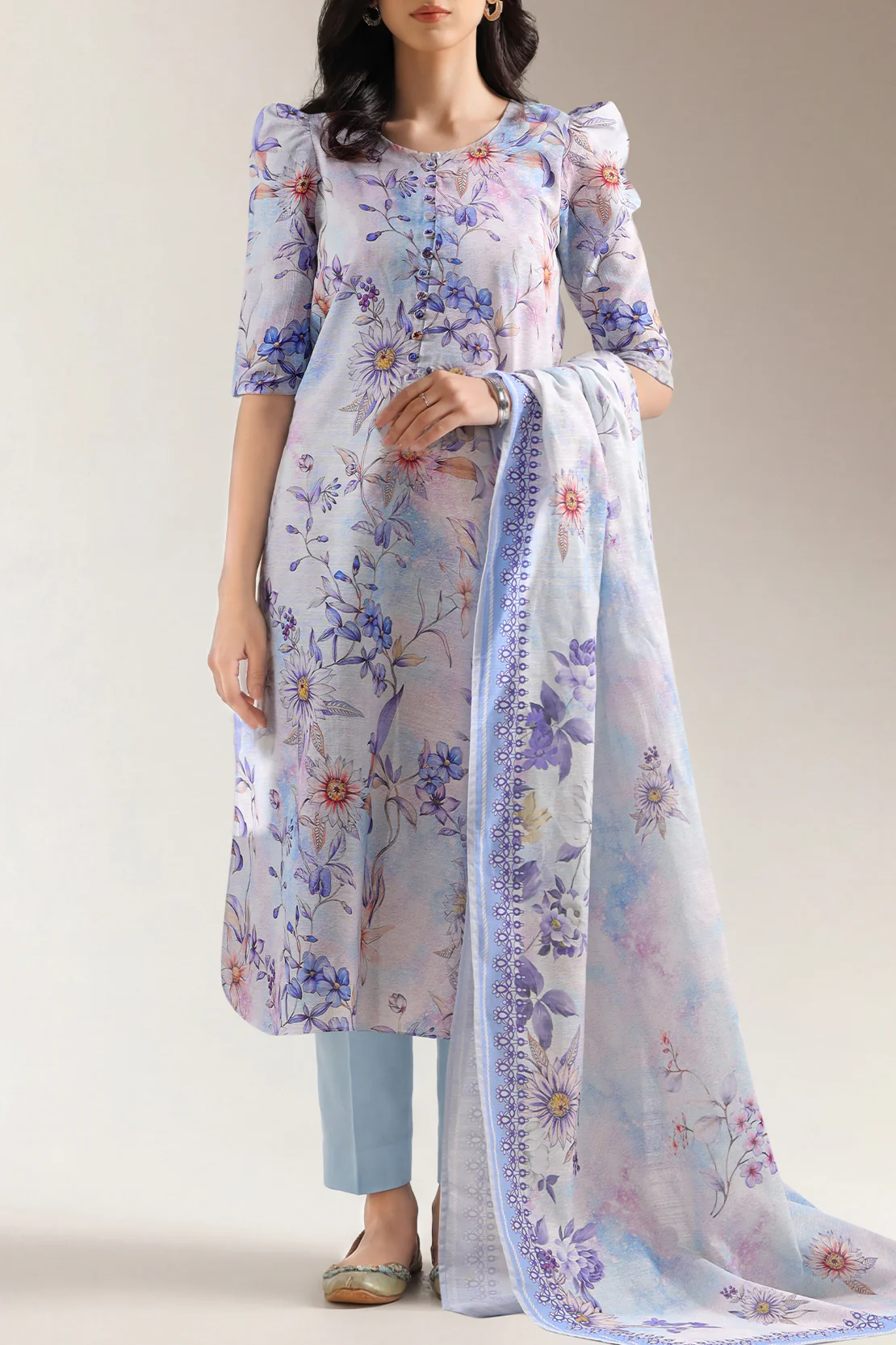 Unstitched Printed Cotton Khaddar 3 Piece
