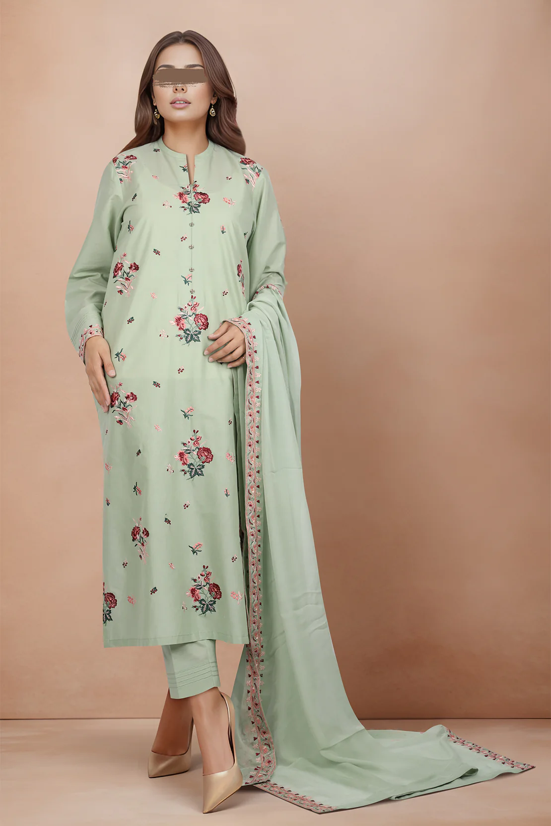 Unstitched Printed Embroidered Cambric 3 Piece with Chiffon Dupatta - Image 3