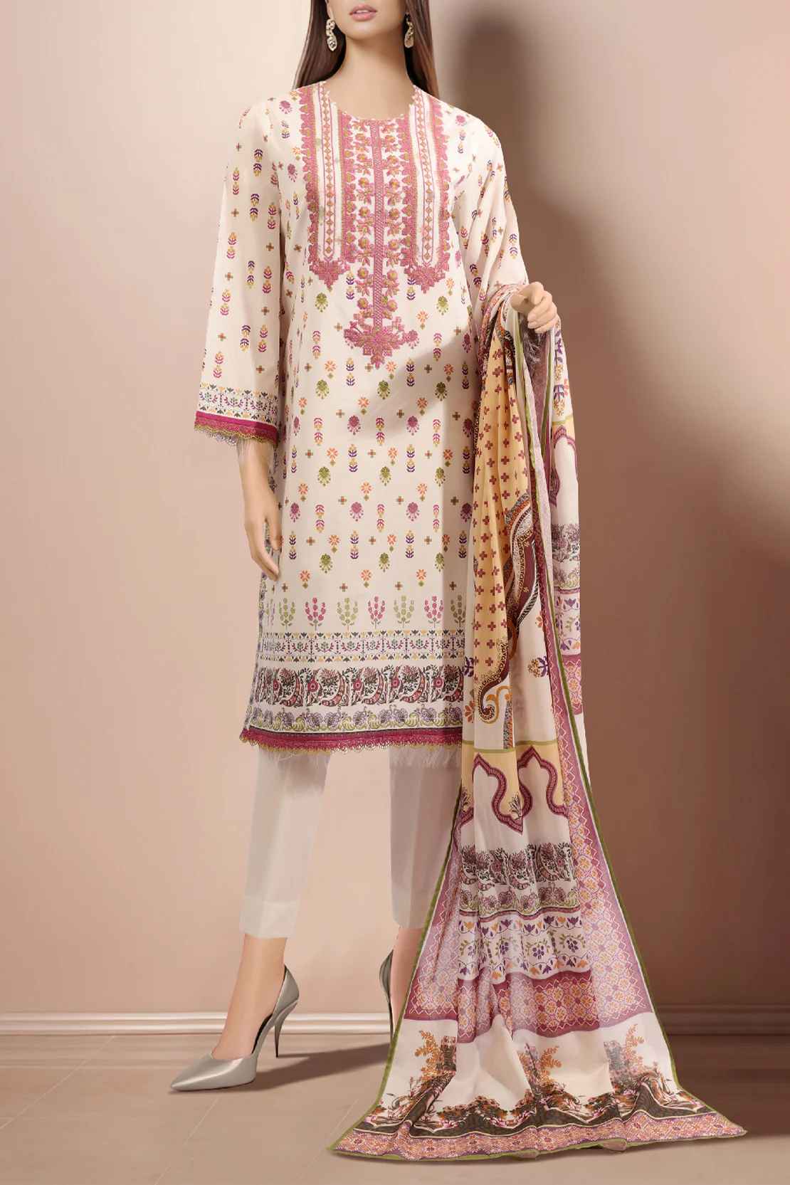 Unstitched Printed Embroidered Cotton Filament 2 Piece (Shirt/Trouser) - Image 2