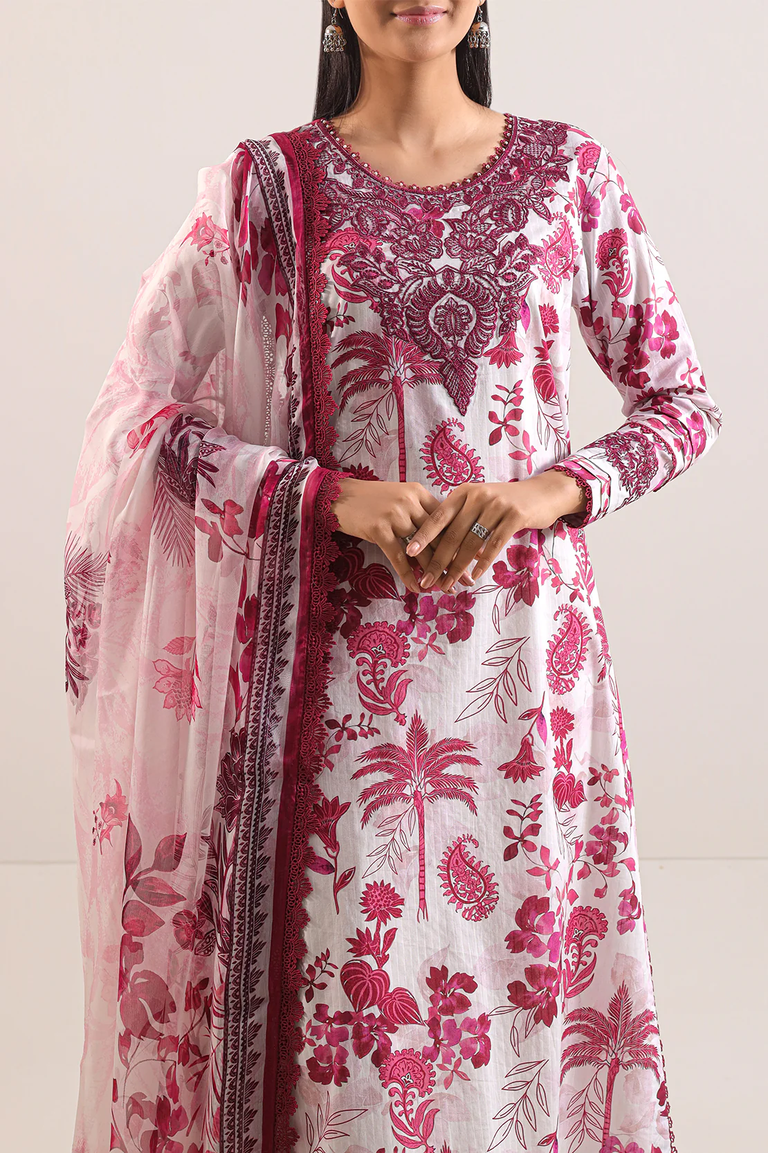 Unstitched Printed Embroidered Cotton Tencel 3 Piece - Image 2