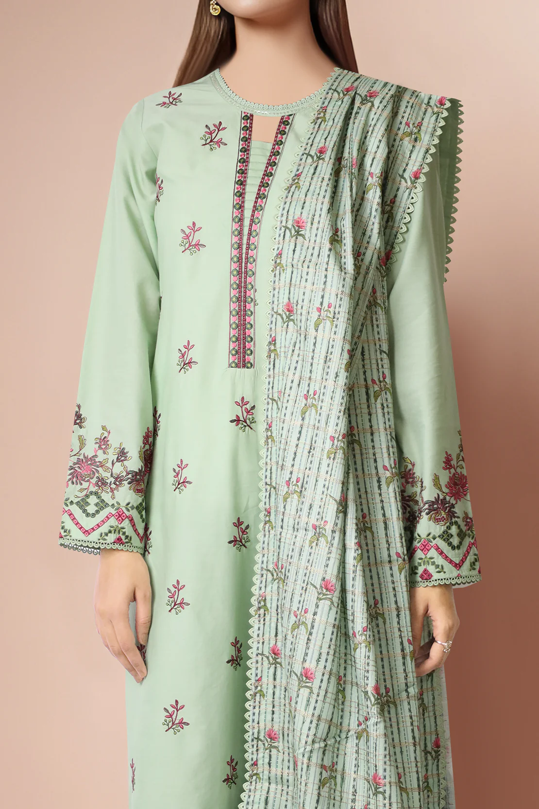 Unstitched Printed Embroidered Lawn 3 Piece