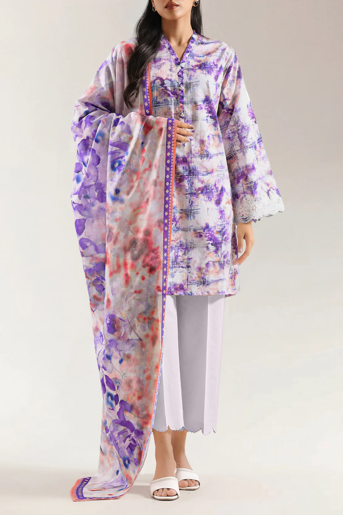 Unstitched Printed Embroidered Lawn 3 Piece