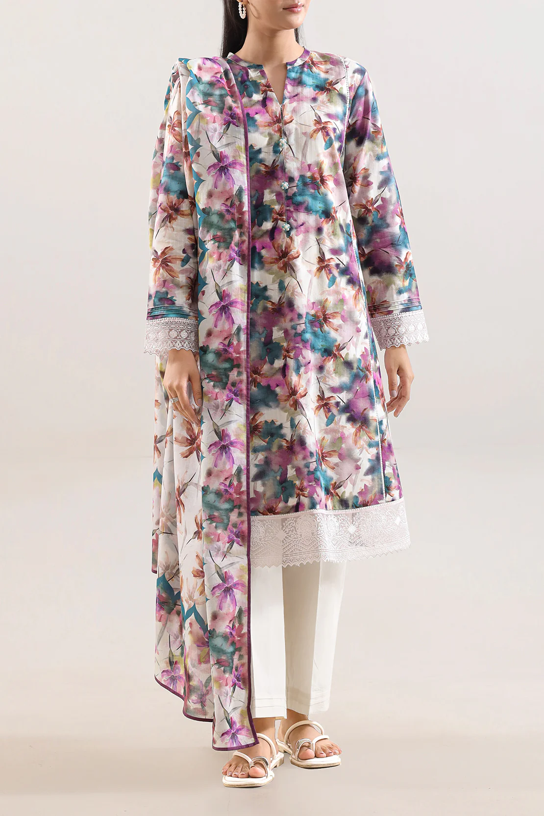 Unstitched Printed Embroidered Lawn 3 Piece - Image 2