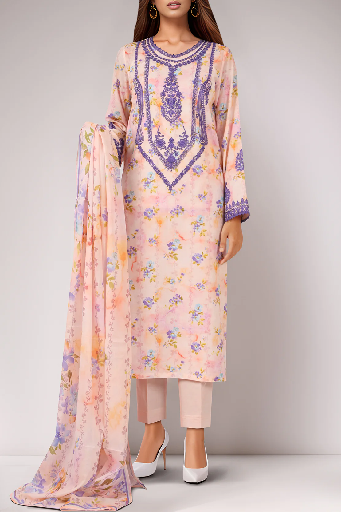 Unstitched Printed Embroidered Self Jacquard 2 Piece (Shirt/Trouser) - Image 2