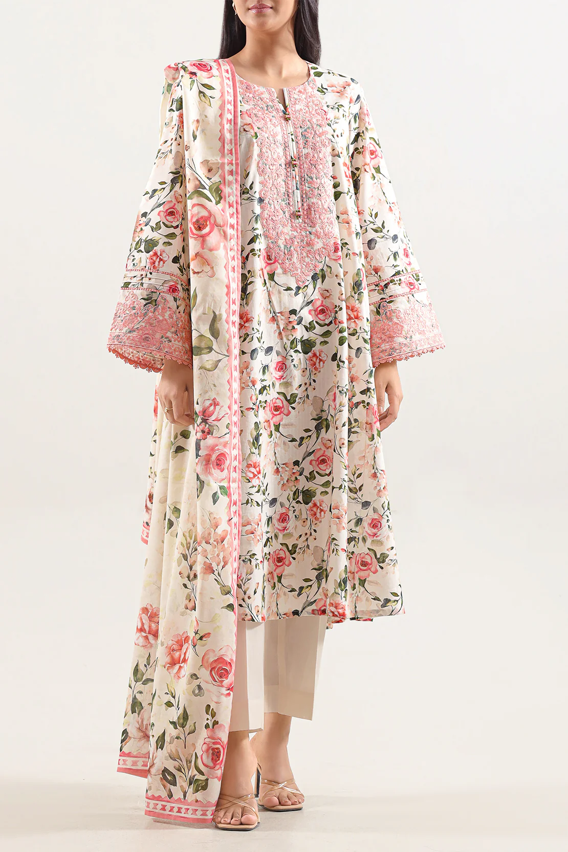Unstitched Printed Embroidered Strip Lawn 3 Piece - Image 2