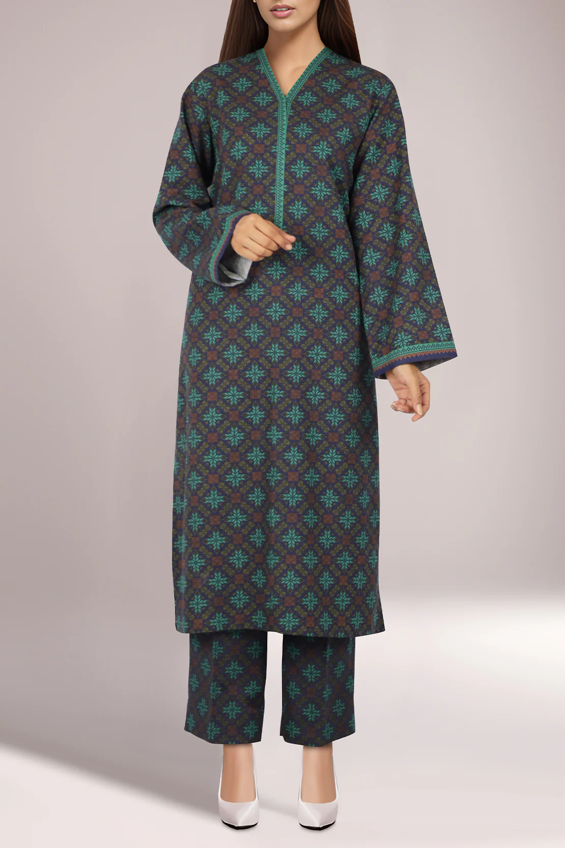 Unstitched Printed Soft Khaddar 2 Piece (Shirt/Trouser) - Image 2