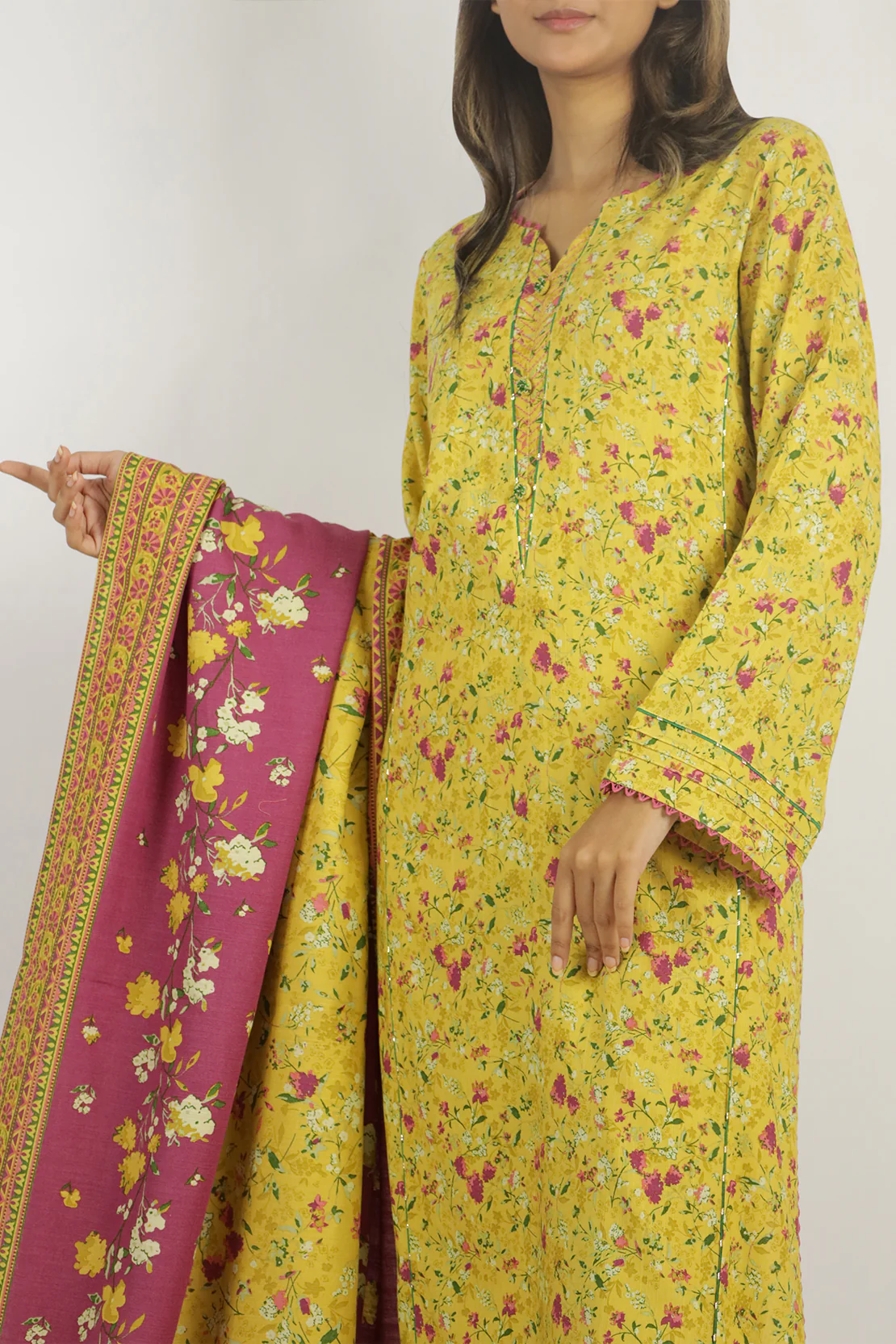 Unstitched Printed Soft Khaddar 3 Piece - Image 3