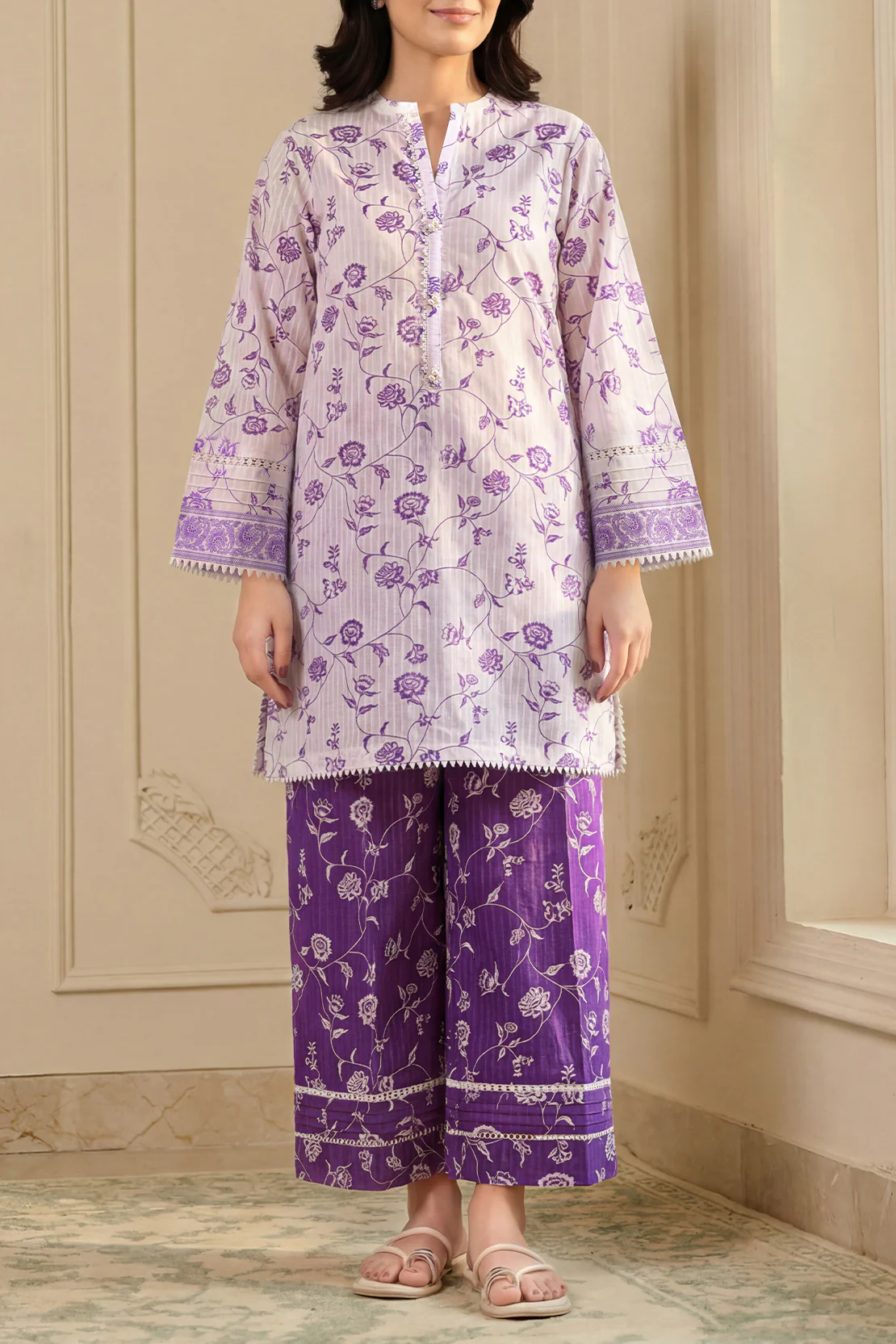 Unstitched Printed Stripe Lawn 2 Piece (Shirt/Trouser)
