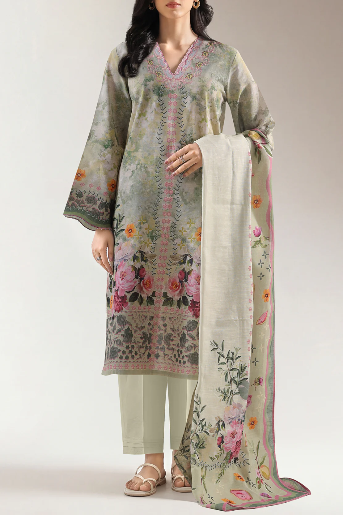 Unstitched Printed Lawn 3 Piece