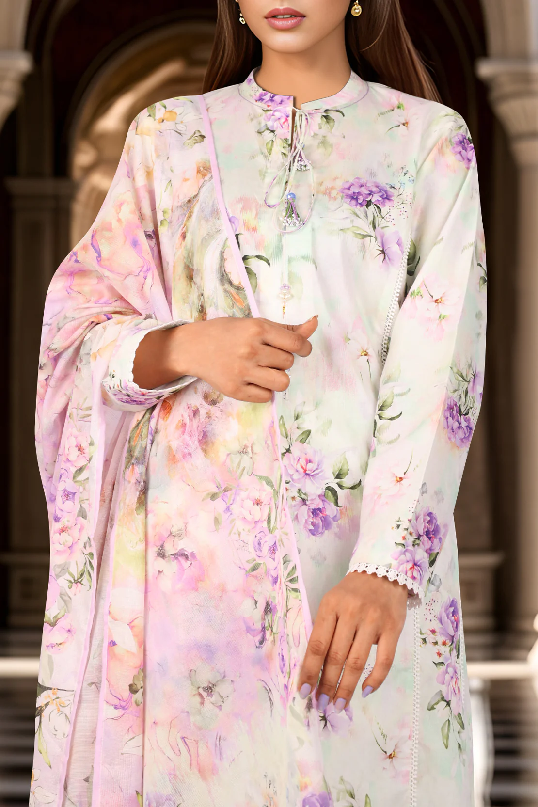 Unstitched Printed Self Jacquard Shirt