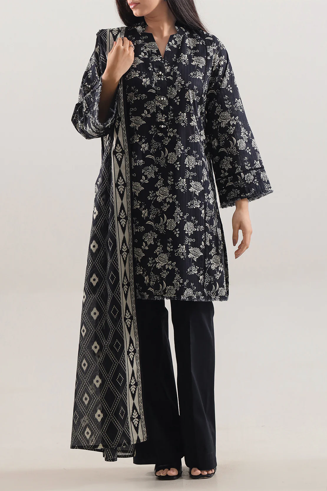 Unstitched Printed Self Strip Lawn 2 Piece (Shirt/Trouser) - Image 3
