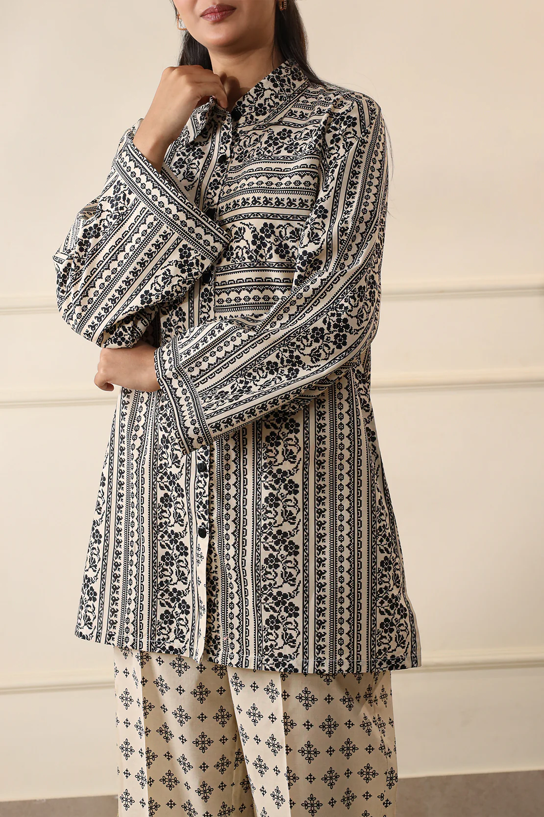 Unstitched Printed Self Strip Lawn 2 Piece (Shirt/Trouser) - Image 2