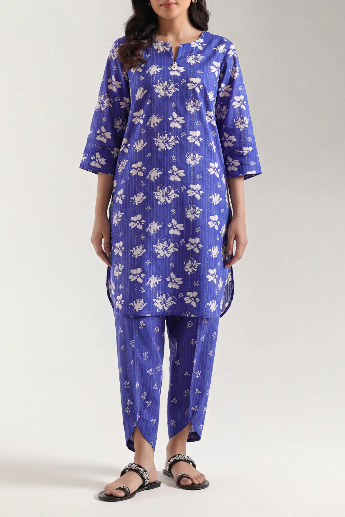 Unstitched Printed Self Strip Lawn 2 Piece (Shirt/Trouser) - Image 2