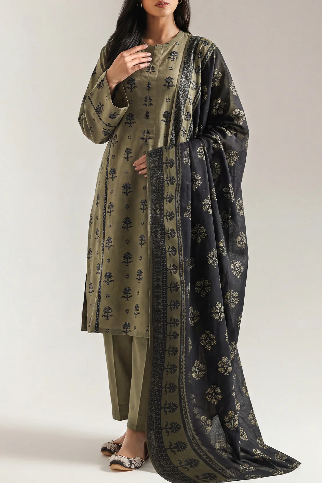 Unstitched Printed Self Strip Lawn 3 Piece