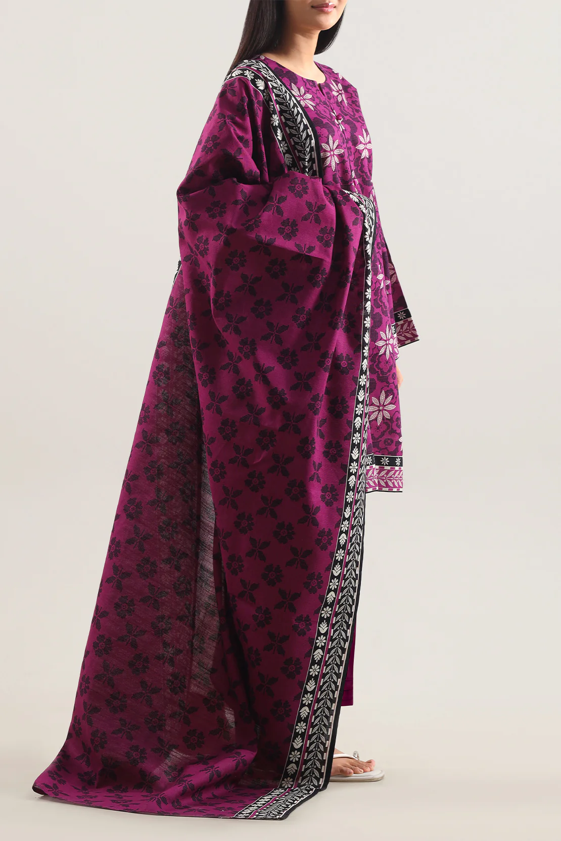 Unstitched Printed Self Strip Lawn 3 Piece - Image 3