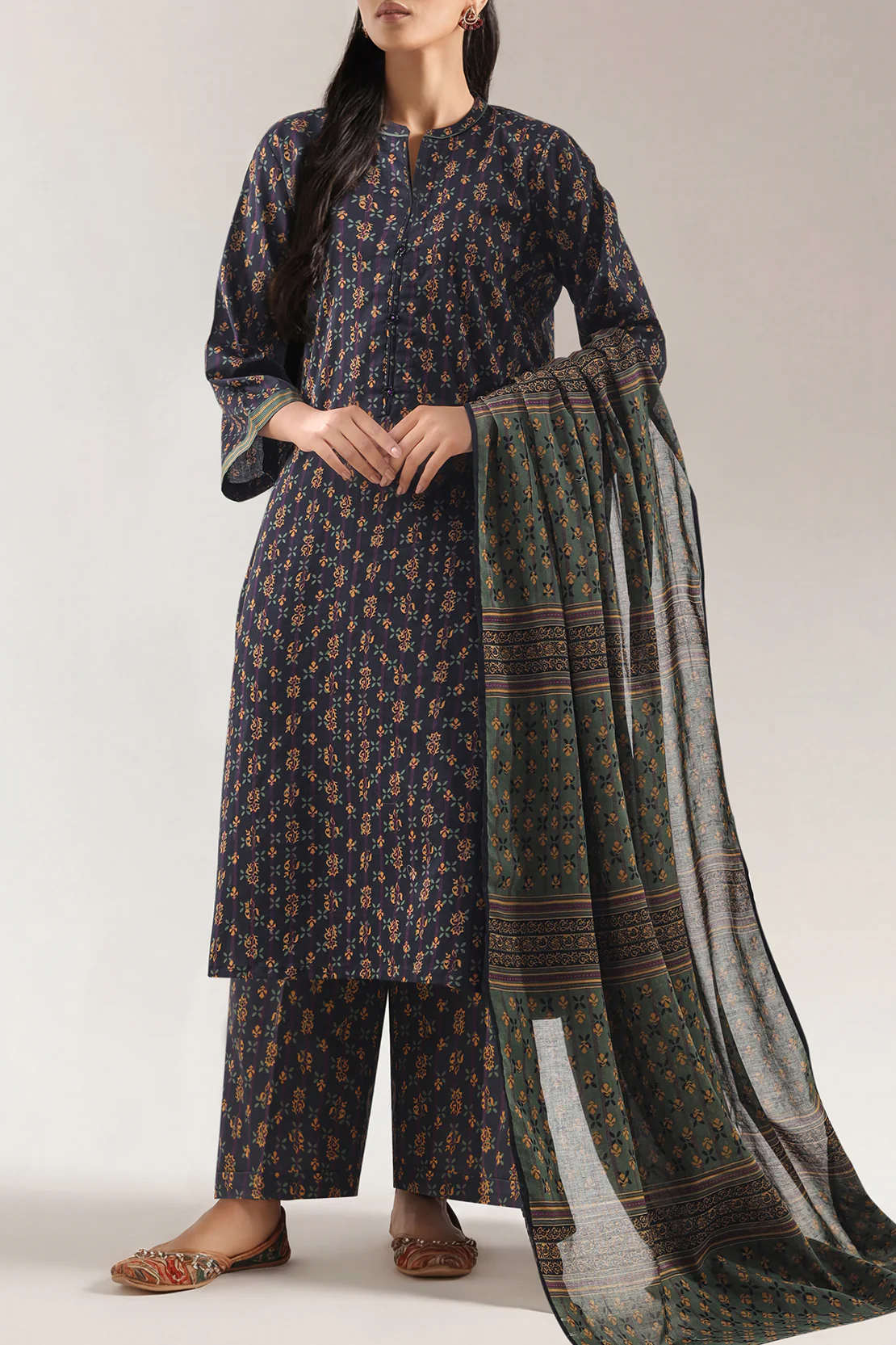 Unstitched Printed Self Strip Lawn 3 Piece