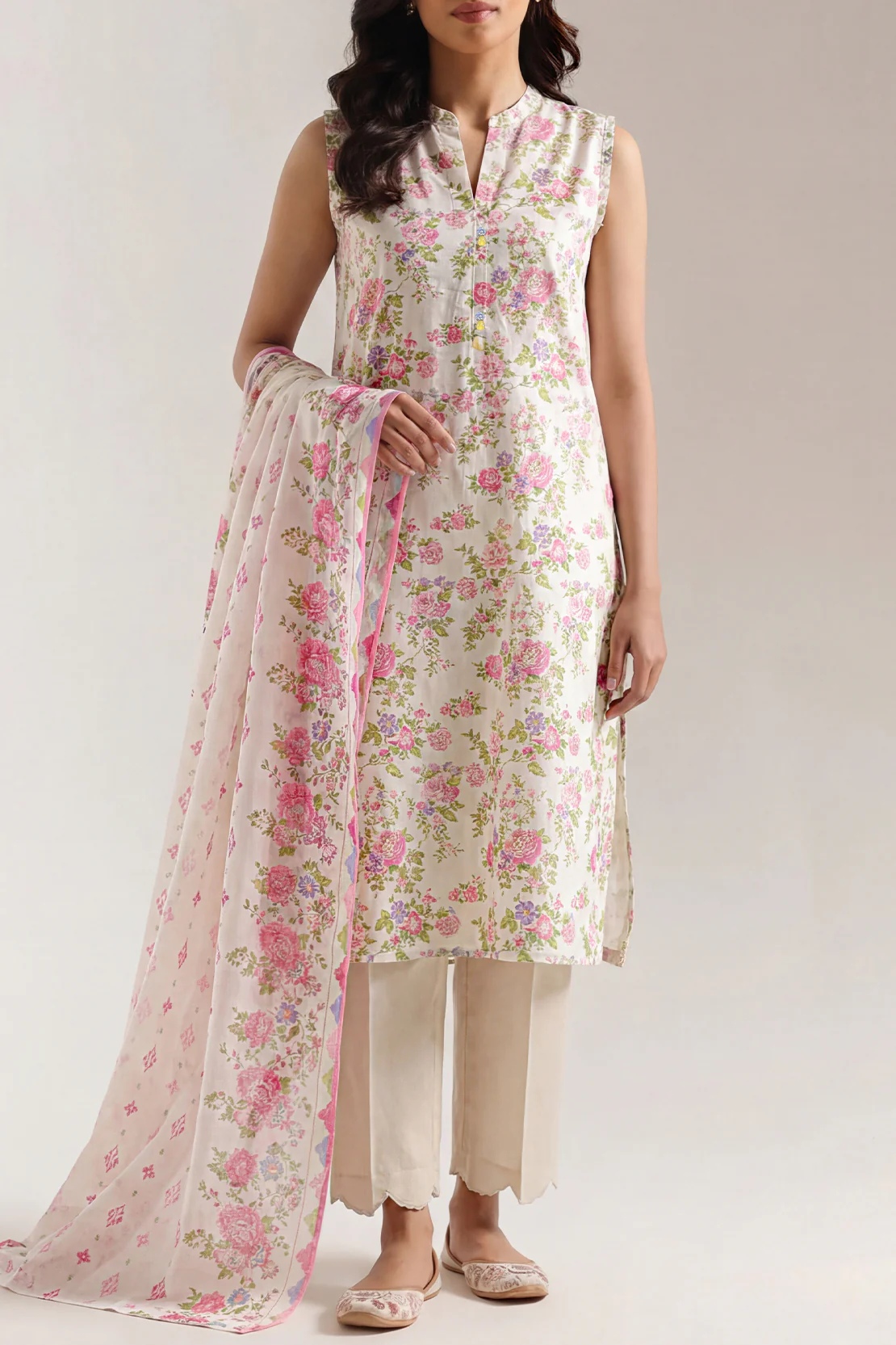 Unstitched Printed Self Strip Lawn 3 Piece