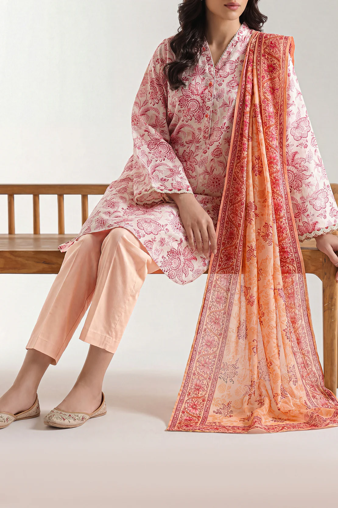 Unstitched Printed Self Strip Lawn 3 Piece
