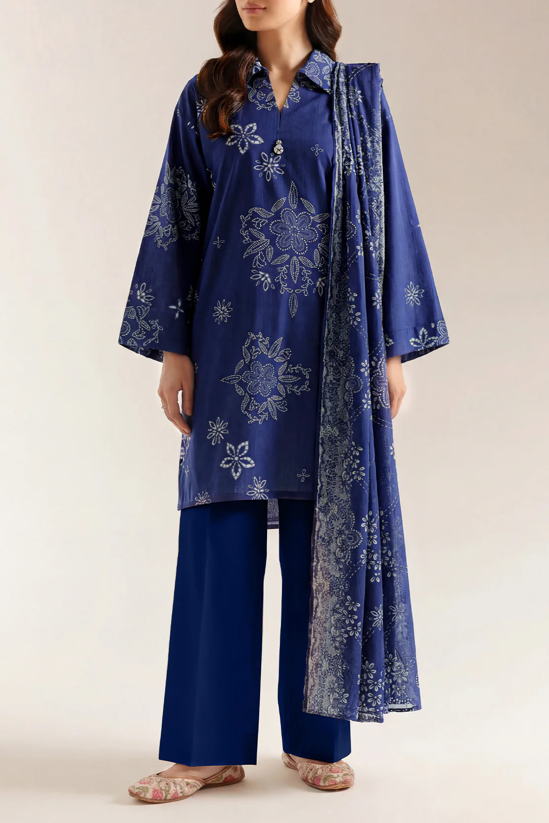 Unstitched Printed Self Strip Lawn 3 Piece