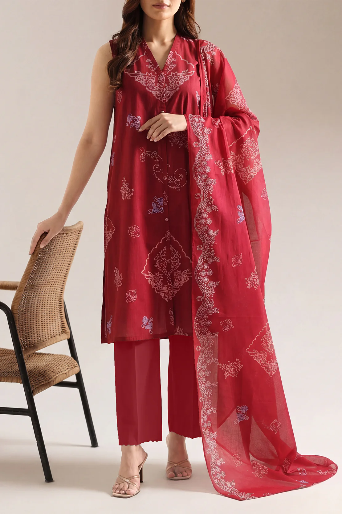 Unstitched Printed Self Strip Lawn 3 Piece