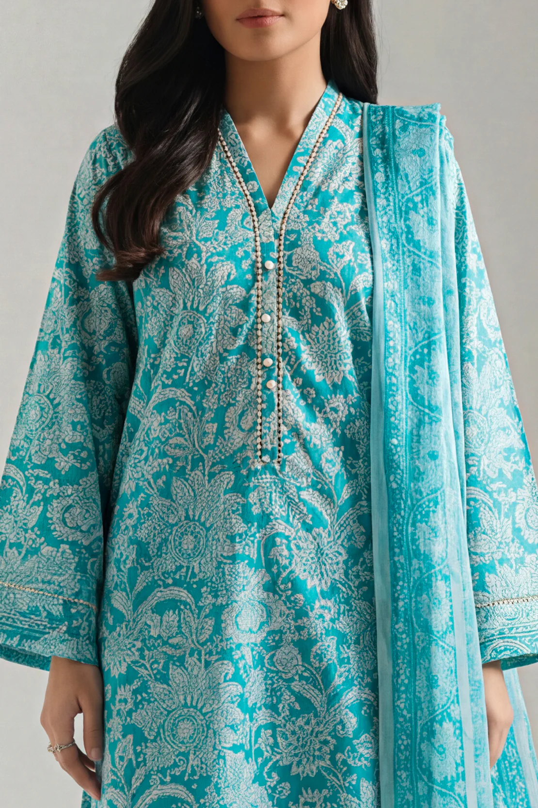 Unstitched Printed Self Strip Lawn 3 Piece - Image 2