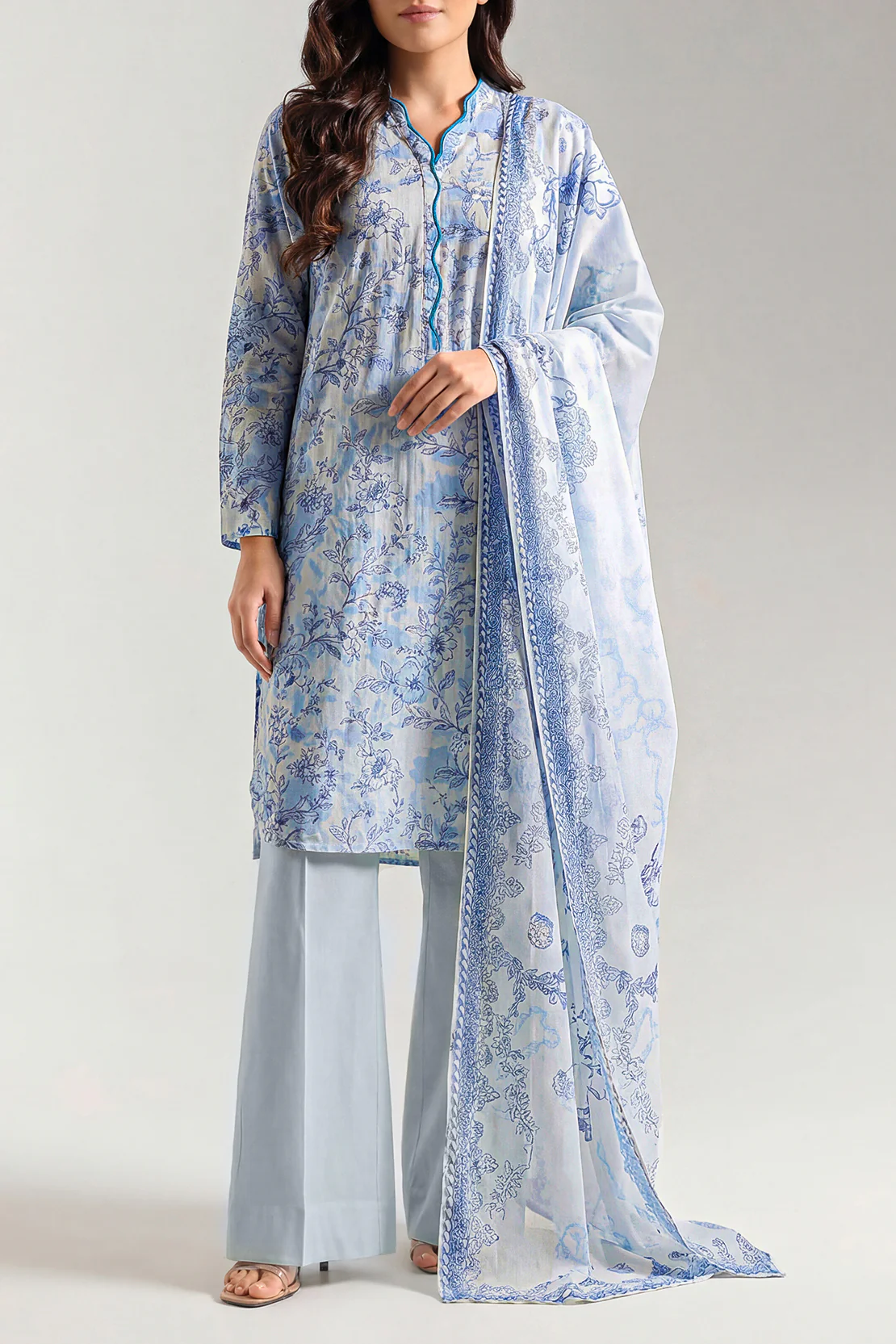 Unstitched Printed Self Strip Lawn 3 Piece