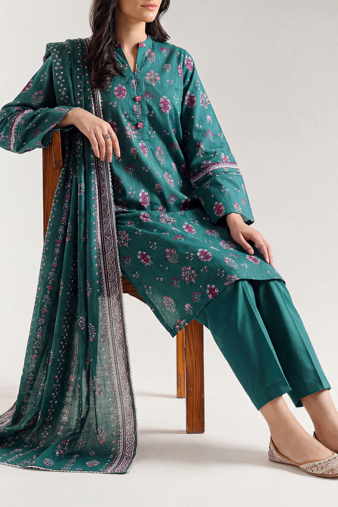 Unstitched Printed Self Stripe Lawn 2 Piece (Shirt/Trouser)