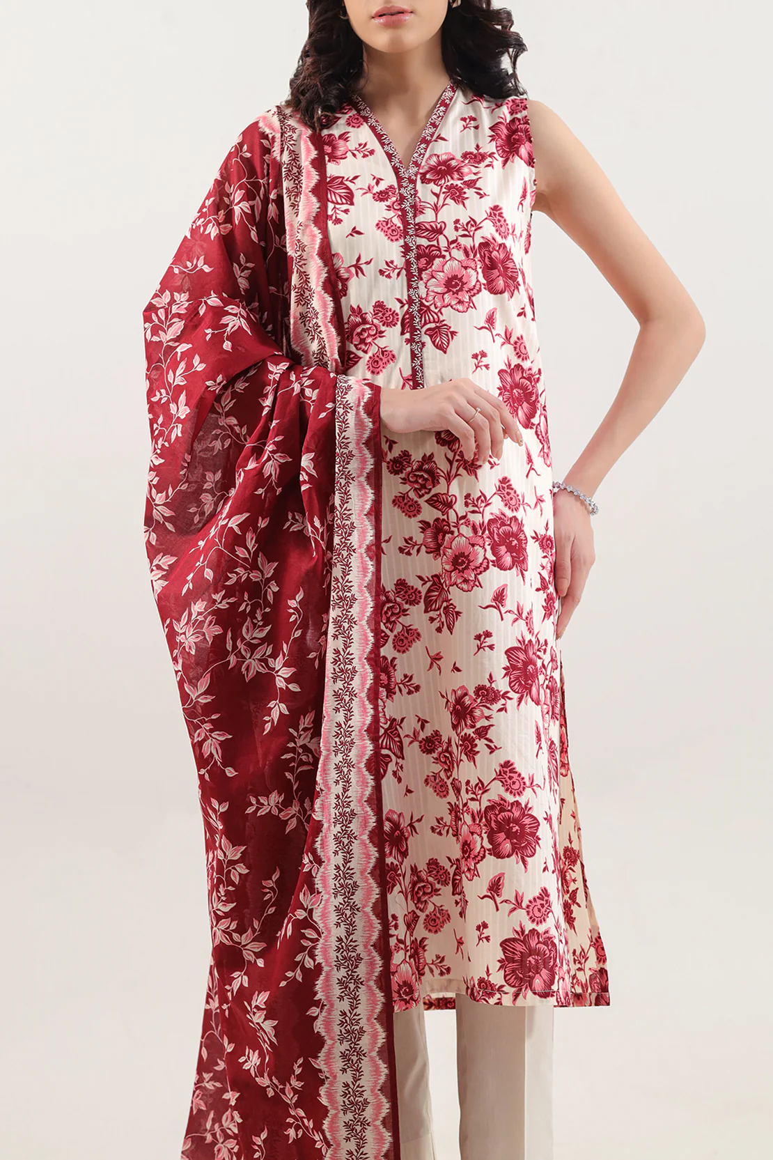 Unstitched Printed Self Stripe Lawn 2 Piece (Shirt/Trouser) - Image 2