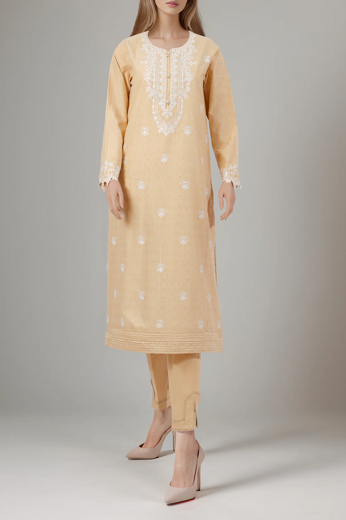 Unstitched Solid Embroidered Reverse Jacquard 2 Piece (Shirt/Trouser) - Image 2