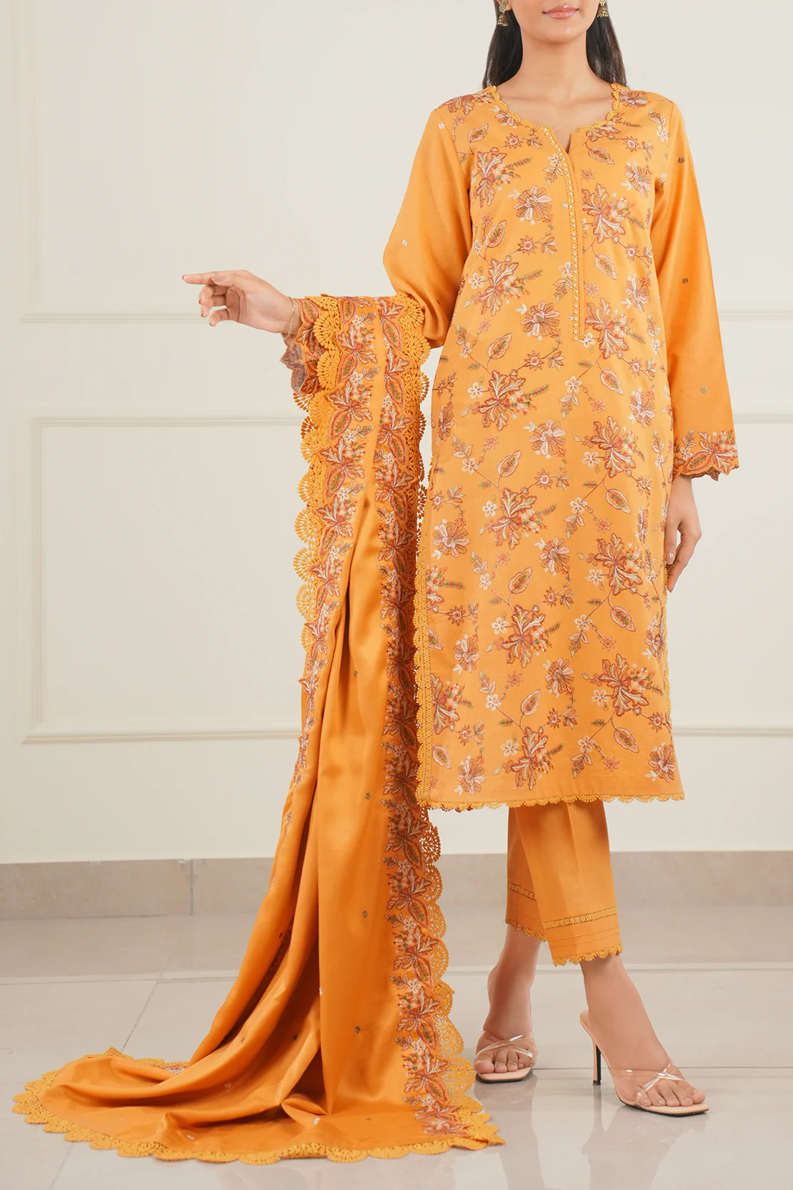 Unstitched Solid Embroidered Arabic Linen 2 Piece (shirt/trouser)