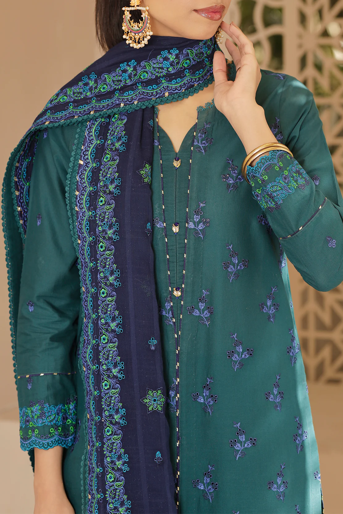 Unstitched Solid Embroidered Cambric 2 Piece (shirt/trouser) - Image 2