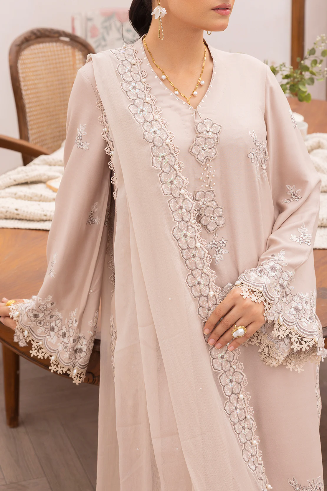 Unstitched Solid Embroidered Cambric 2 Piece (Shirt/Trouser) - Image 2