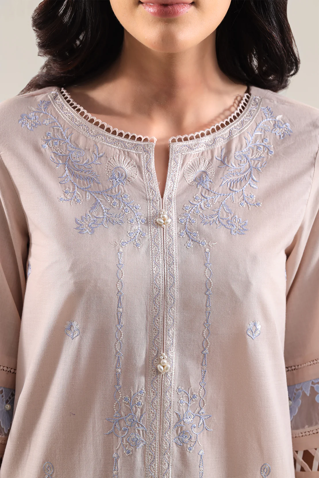 Unstitched Solid Embroidered Cambric 2 Piece (shirt/trouser) - Image 3