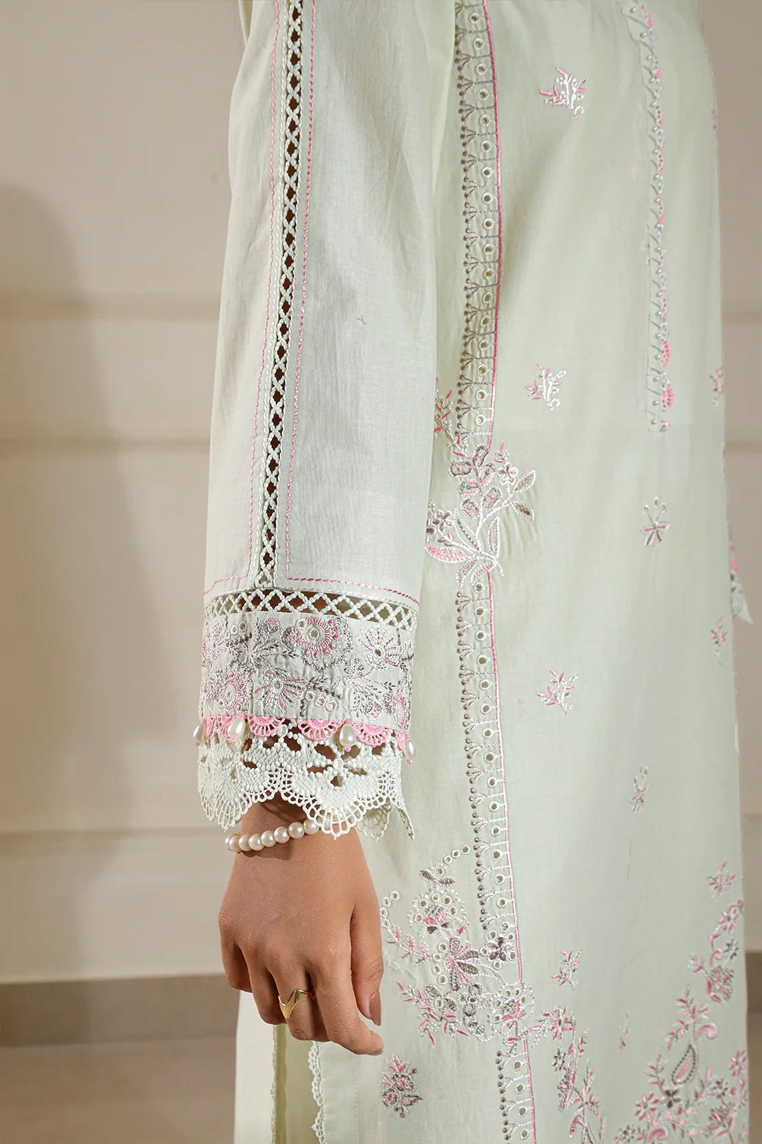 Unstitched Solid + Embroidered Cambric 3 Piece With (Chiffon Dupatta ) - Image 6