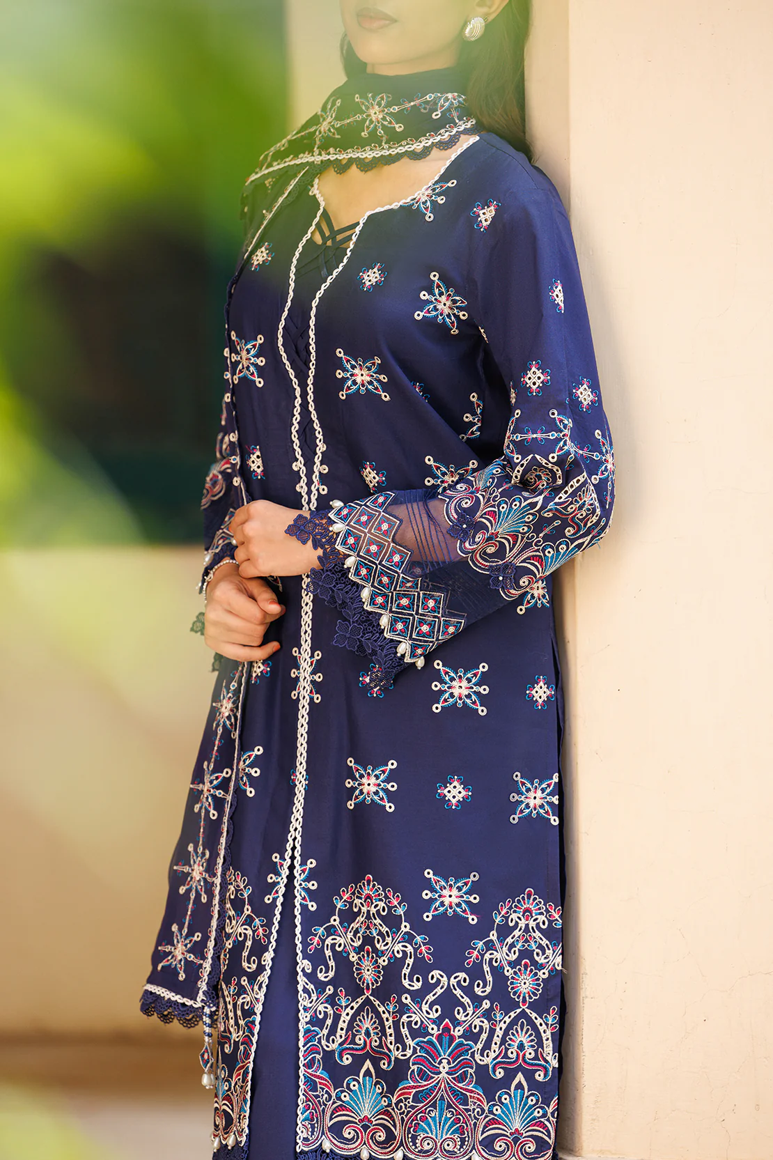 Unstitched Solid Embroidered Cambric 3 Piece with Chiffon Dupatta - Image 2