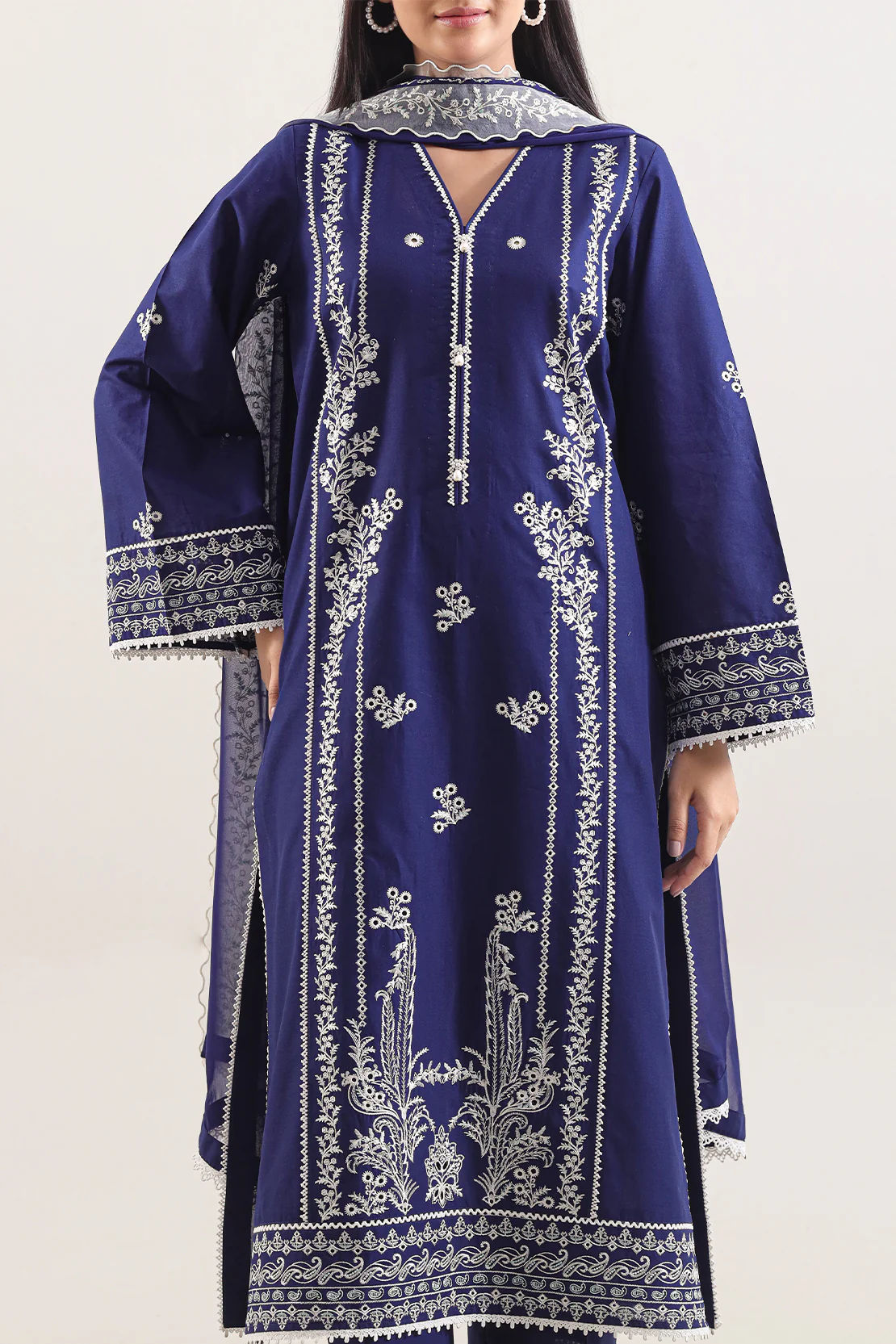 Unstitched Solid+Embroidered Cambric 3 Piece With (Chiffon Dupatta) - Image 2