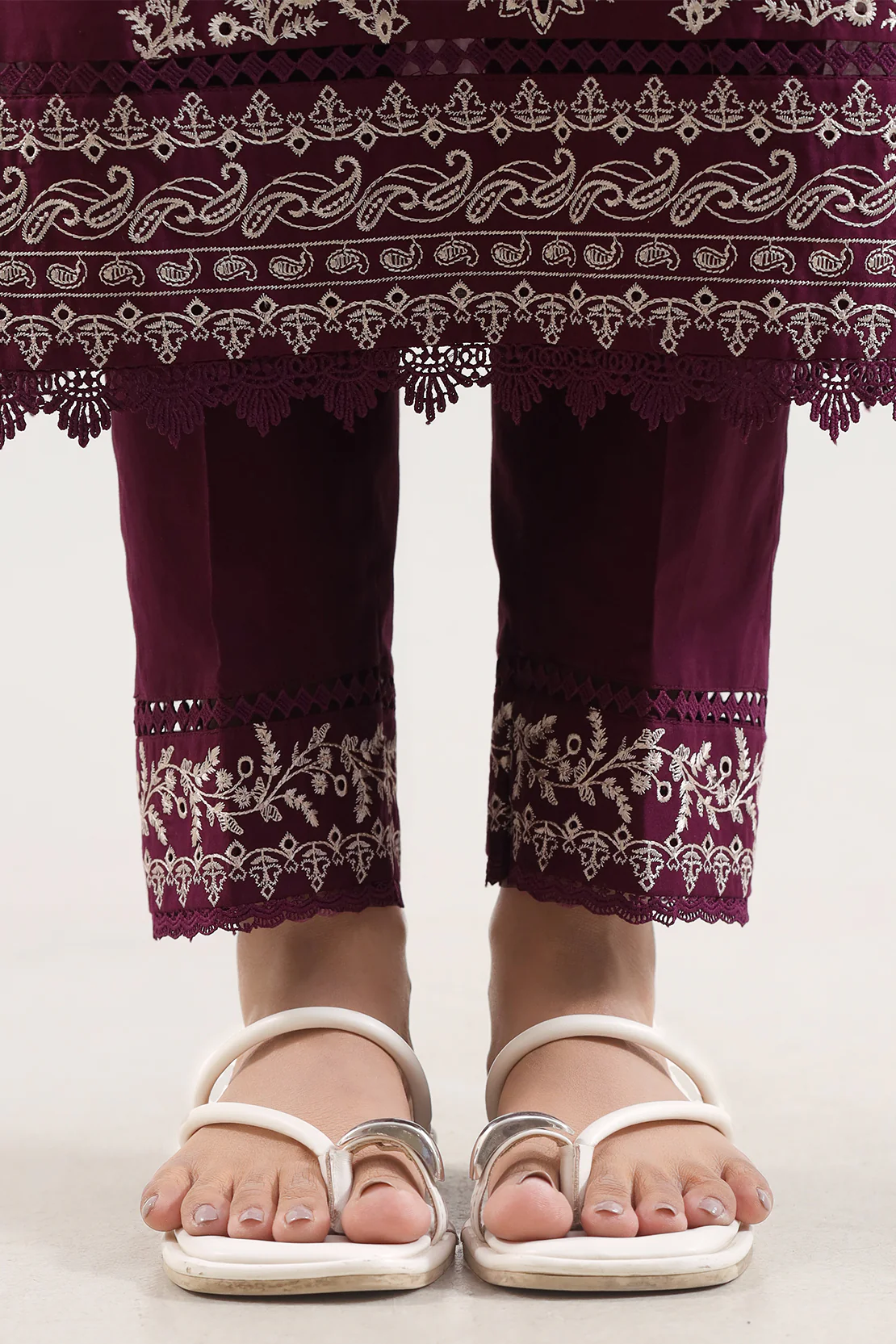 Unstitched Solid+Embroidered Cambric 3 Piece With (Chiffon Dupatta) - Image 5